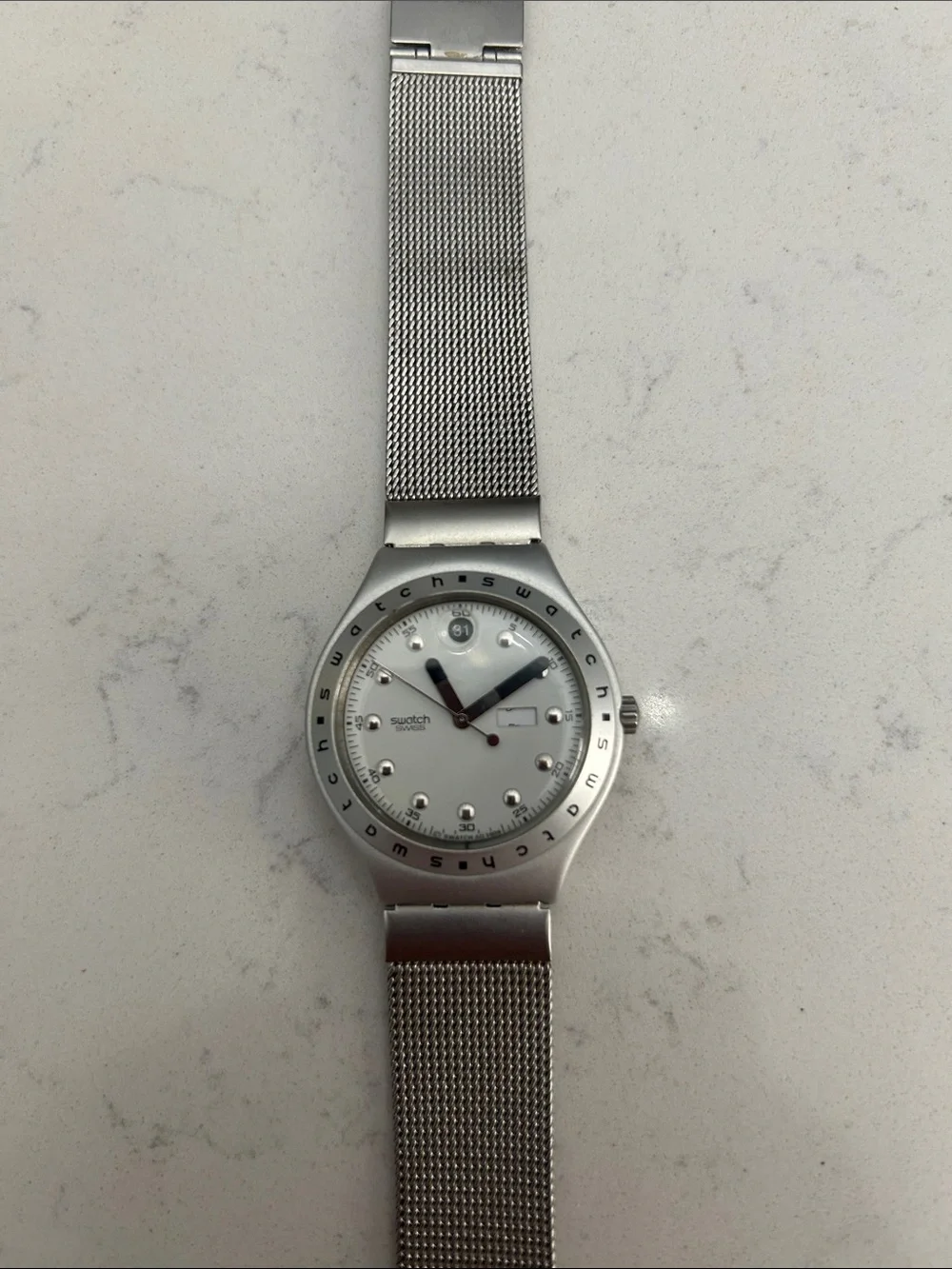 Swatch Silver Stainless Steel Mesh Band Watch